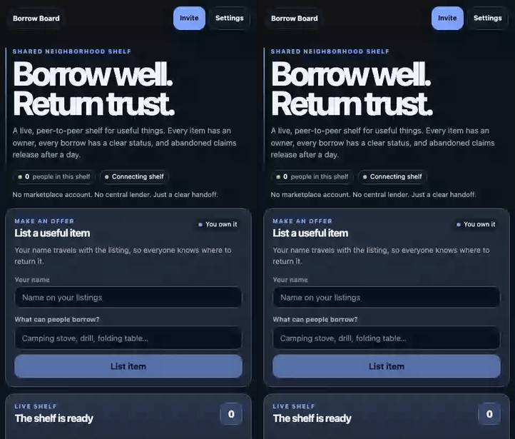 Mesh Borrow Board demo