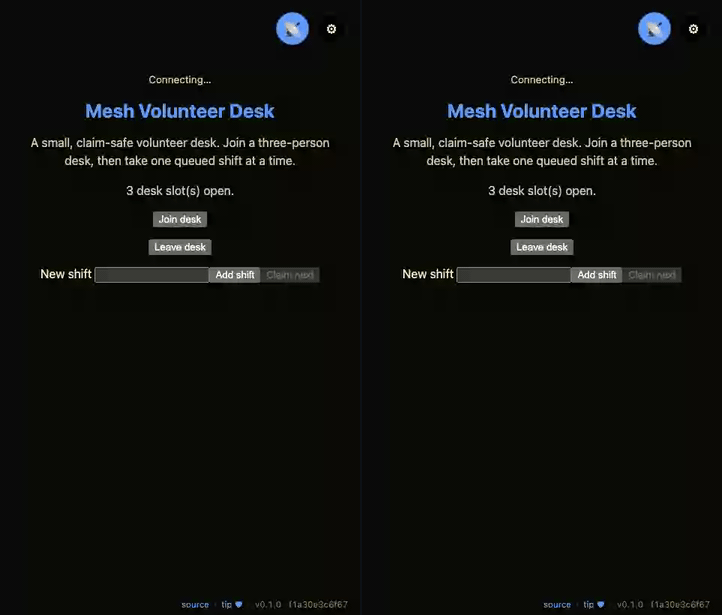 Mesh Volunteer Desk demo